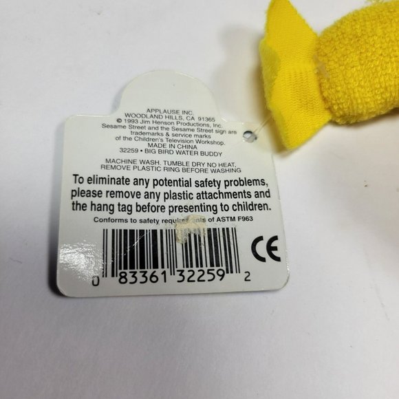 Vintage NWT Sesame Street 8" Big Bird Water Buddy Plush Toy 1993 Applause - Picture 5 of 7